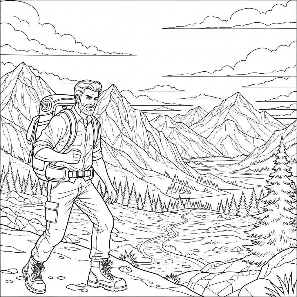 Desenho de Homem Adulto na Montanha para Colorir