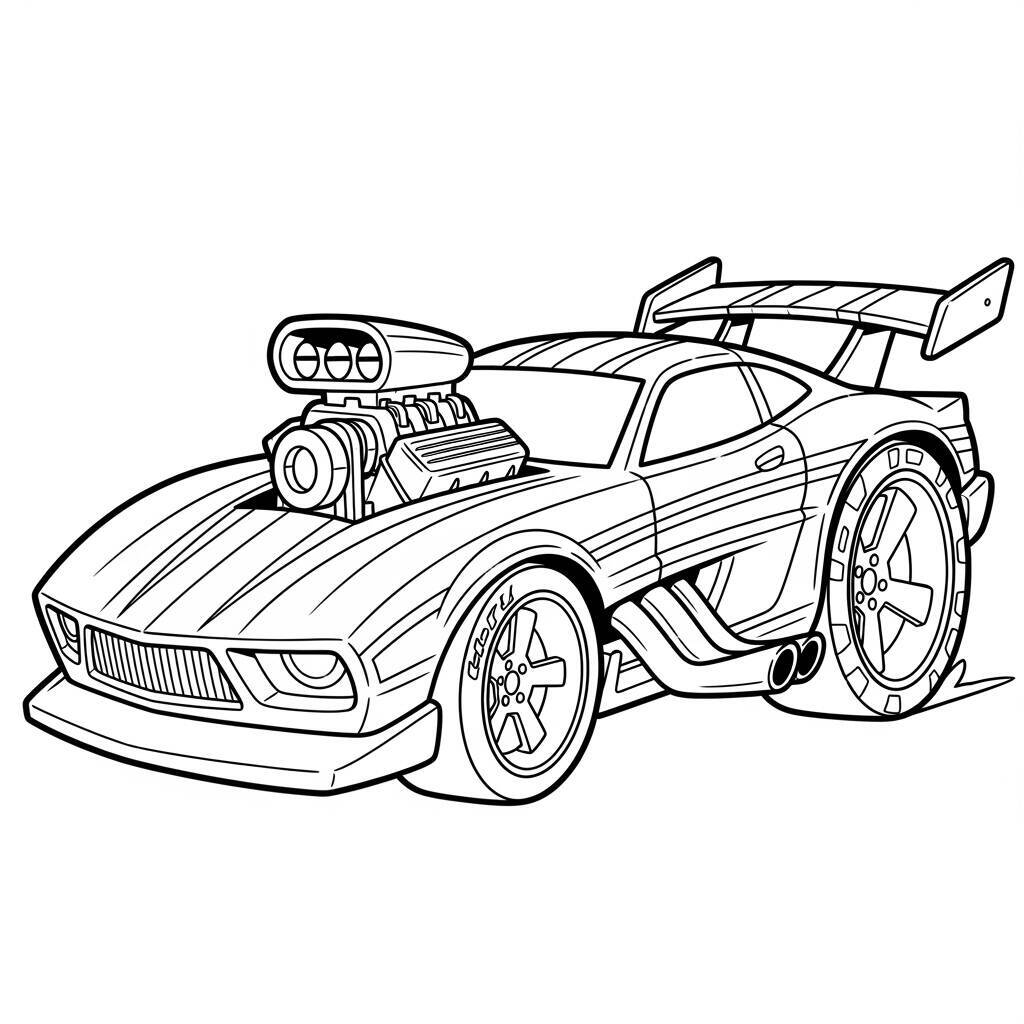 Desenho de Hot Wheels com Estilo Cartoon para Colorir