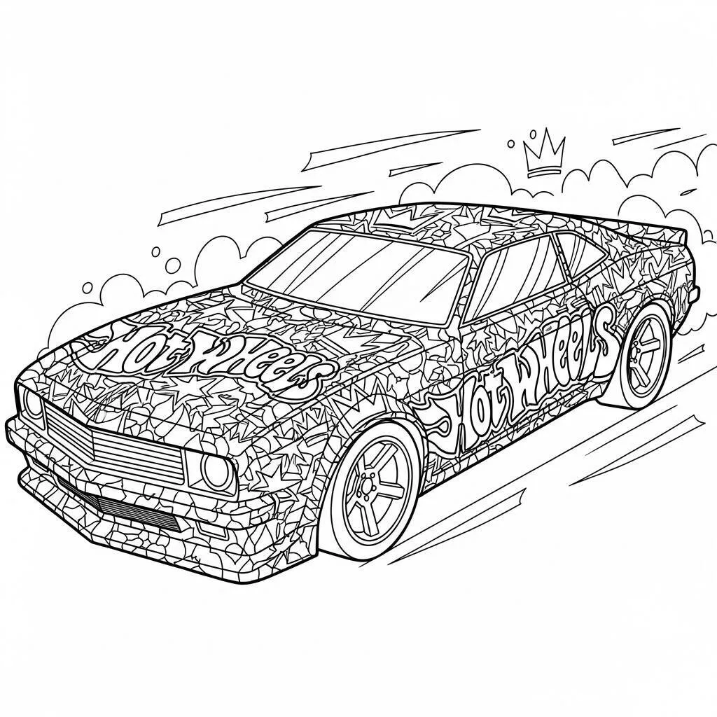 Desenho-de-Hot-Wheels-com-Estilo-Graffiti-para-Colorir Página para colorear de Hot Wheels con estilo Graffiti