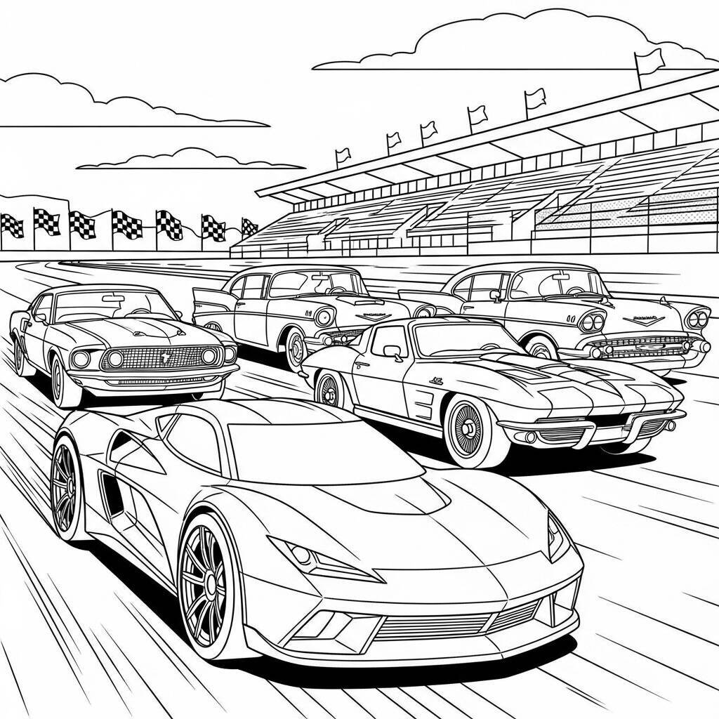 Desenho de Hot Wheels e Carros Clássicos para Colorir