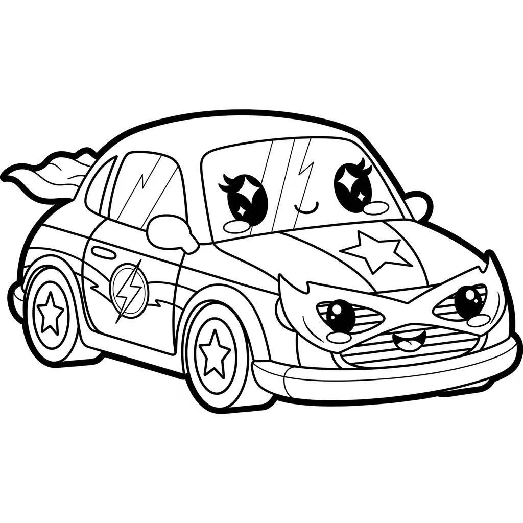Desenho-de-Hot-Wheels-e-Super-Herois-Kawaii-para-Colorir Dibujo para colorear de Hot Wheels y superhéroes kawaii