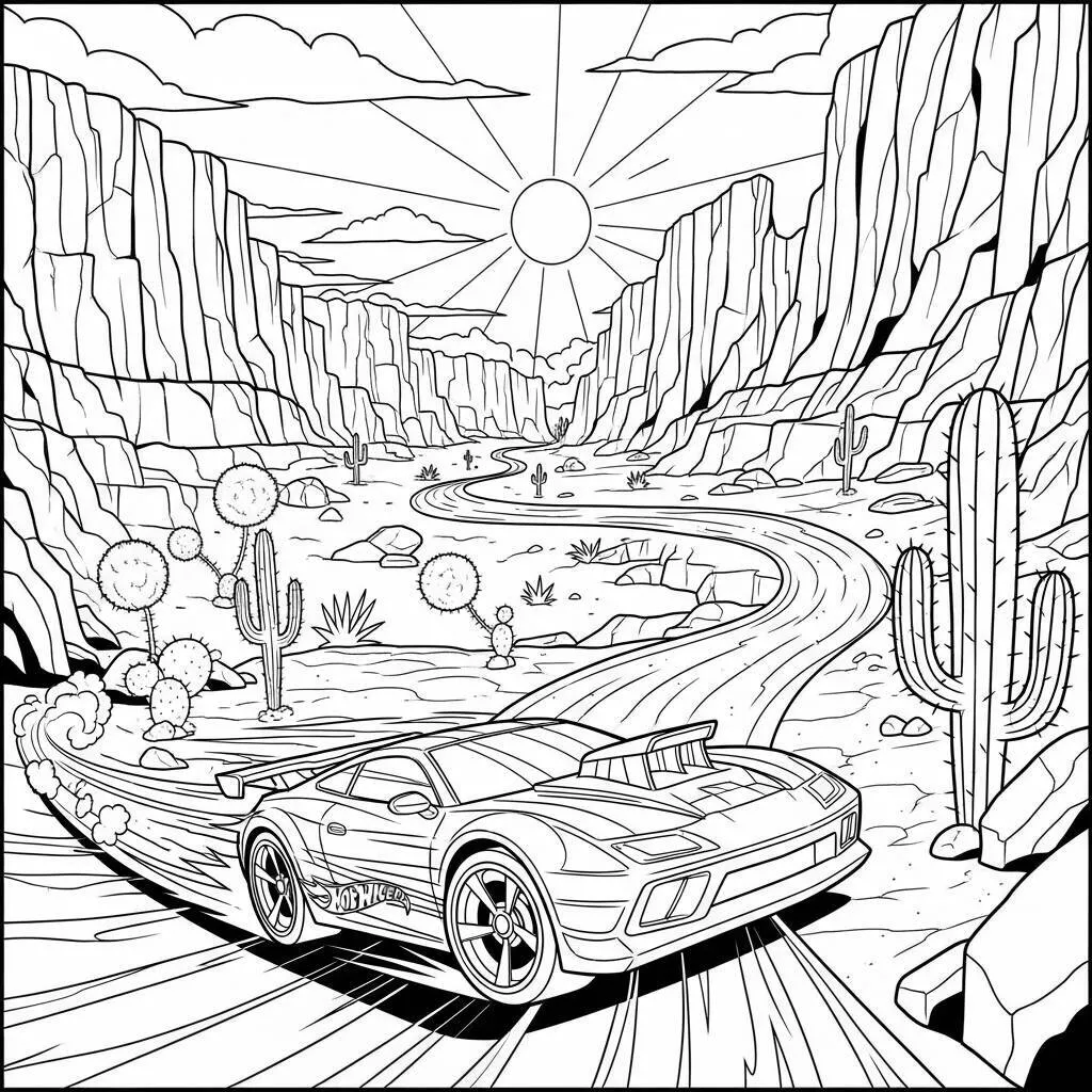 Desenho de Hot Wheels em um Desfiladeiro para Colorir