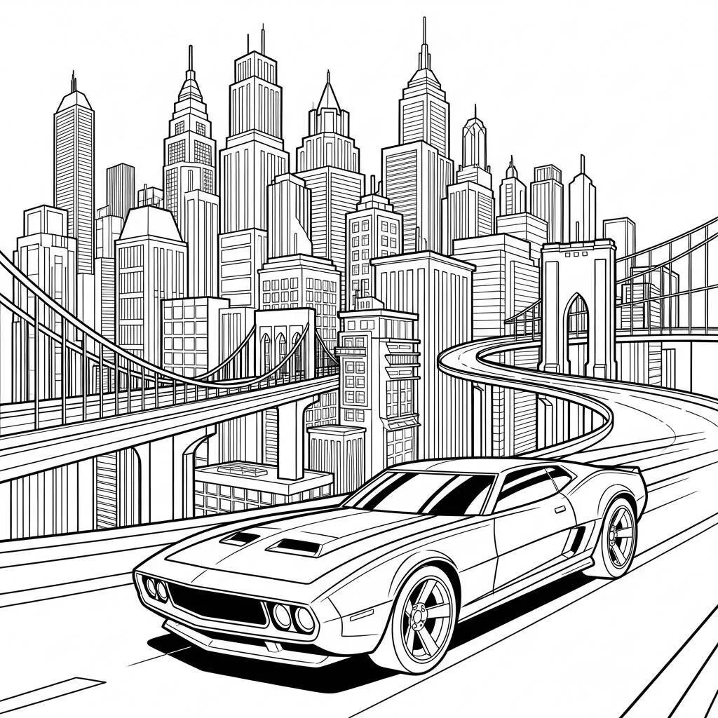 Desenho de Hot Wheels na Cidade para Colorir
