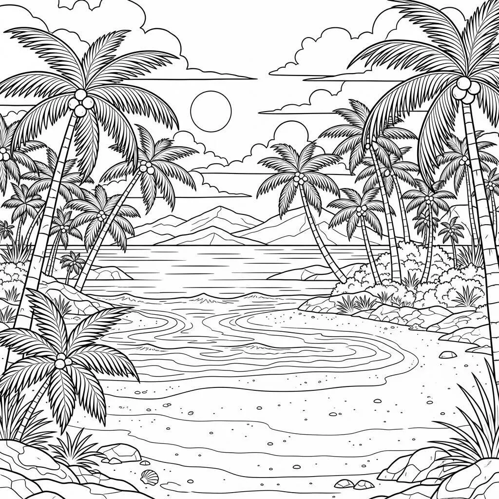 Desenho de Ilhas Tropicais para Colorir