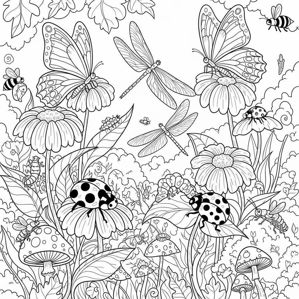 Desenho de Insetos Coloridos para Colorir