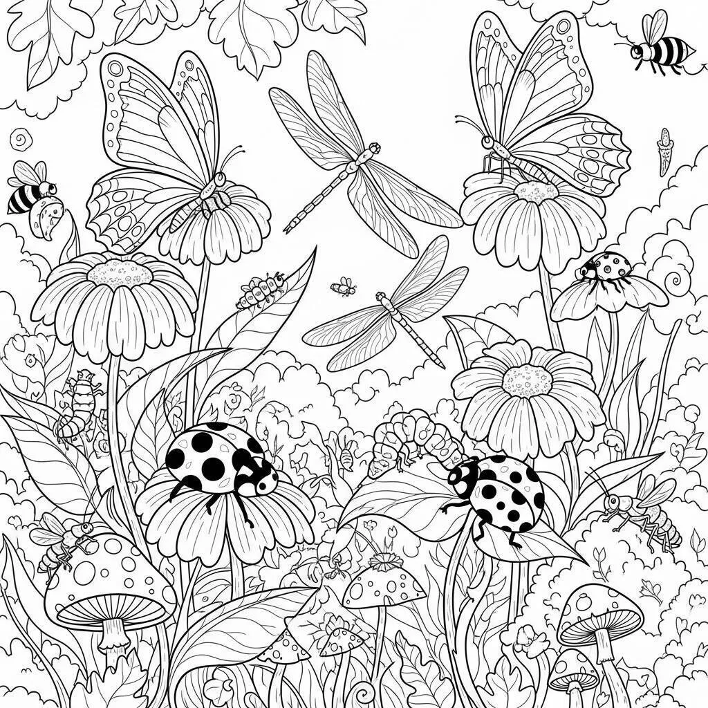 Desenho de Insetos Coloridos para Colorir