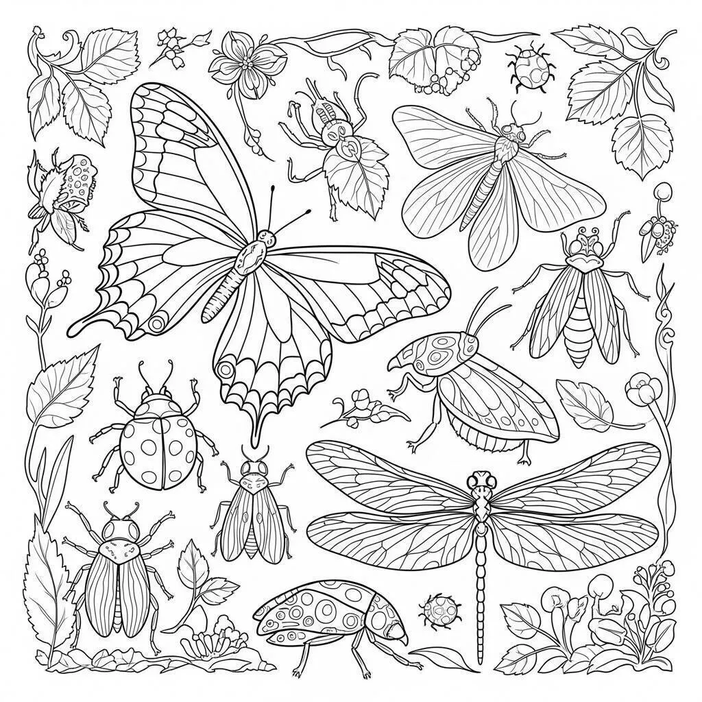 Desenho de Insetos Coloridos para Colorir