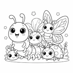 Desenho de Insetos Kawaii para Colorir