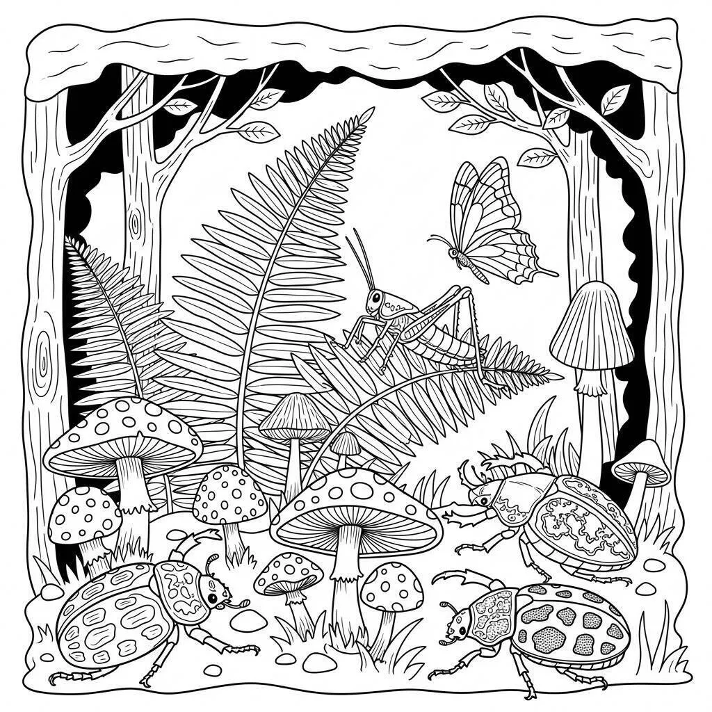 Desenho de Insetos da Floresta para Colorir