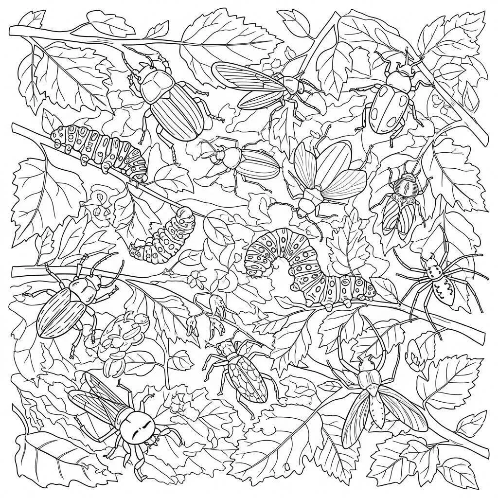 Desenho-de-Insetos-da-Floresta-para-Colorir Página Para Colorear De Insectos Del Bosque