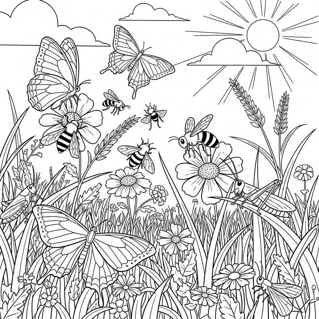 Desenho de Insetos do Verão para Colorir