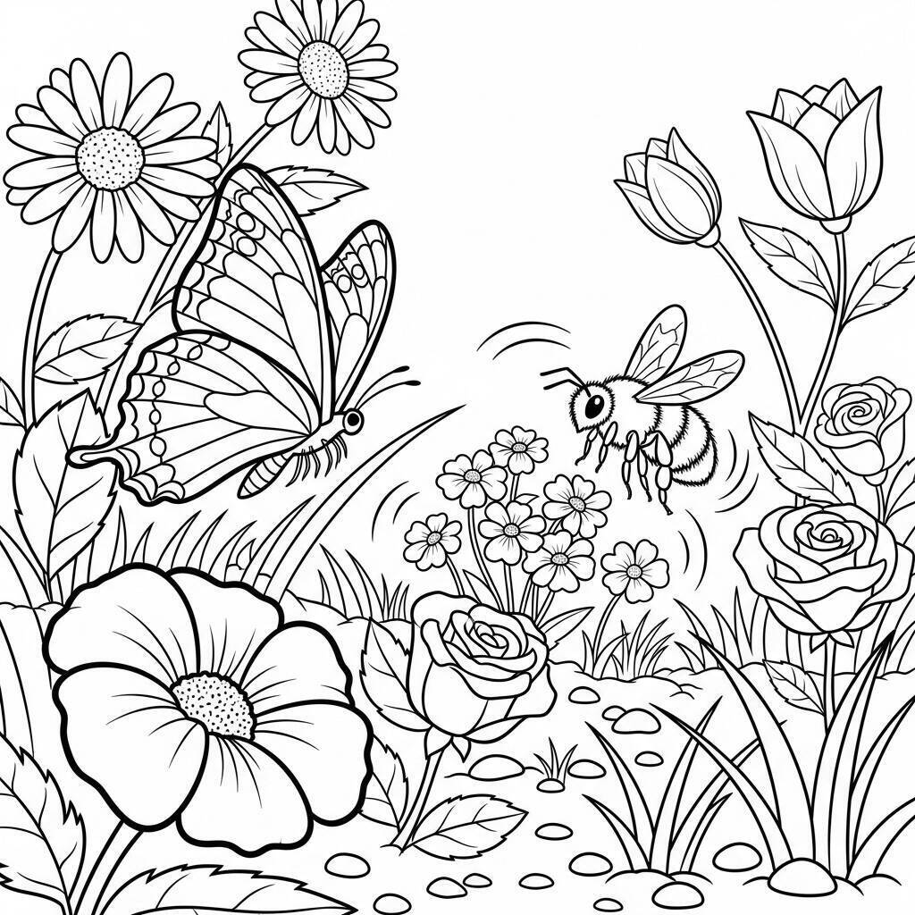 Desenho de Insetos em Ação para Colorir