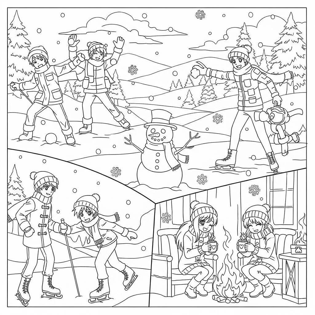 Desenho de Inverno Anime para Colorir