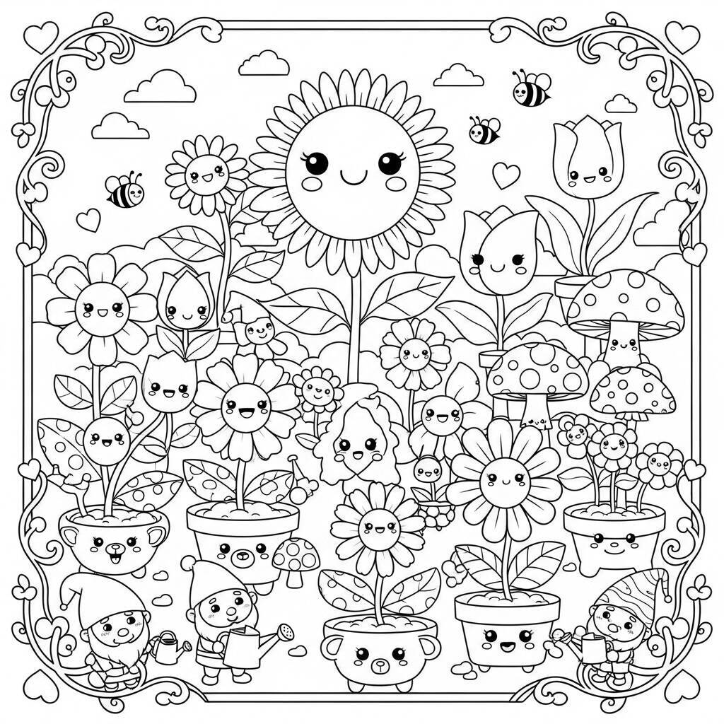 Coloriage Jardin Kawaii