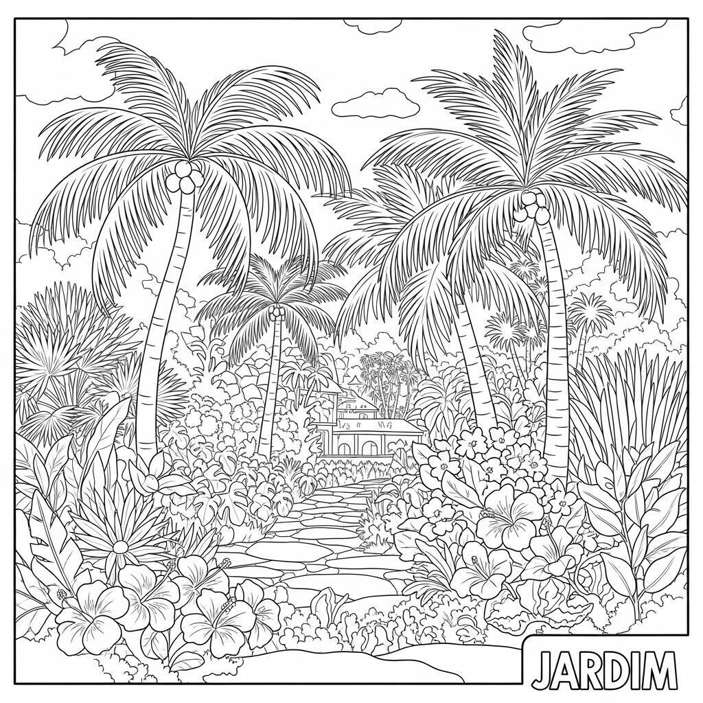 Coloriage de jardin tropical