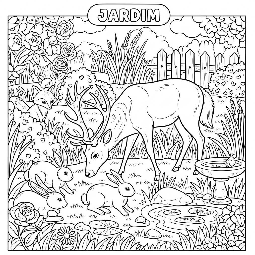 Coloriage Jardin avec des animaux sauvages