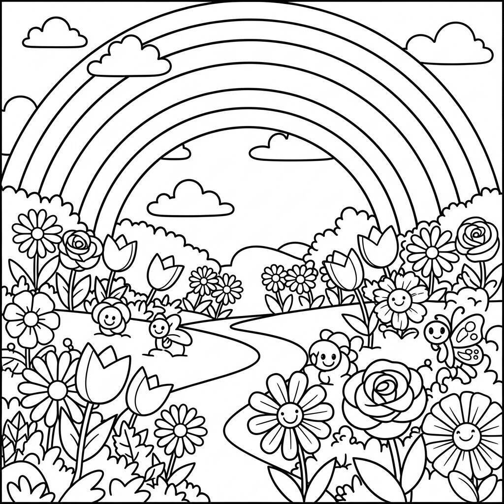 Coloriage de jardin arc-en-ciel