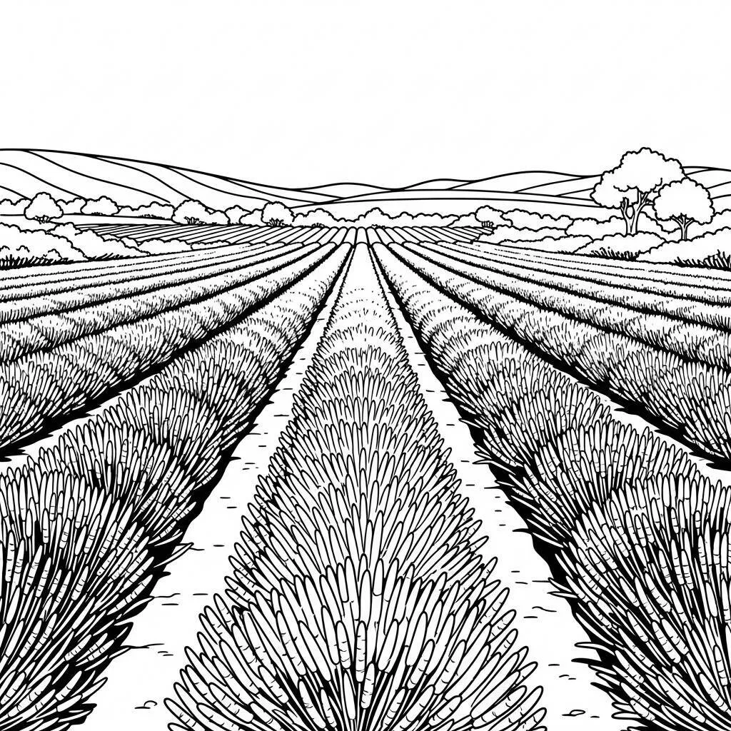 Desenho de Jardim de Lavanda para Colorir