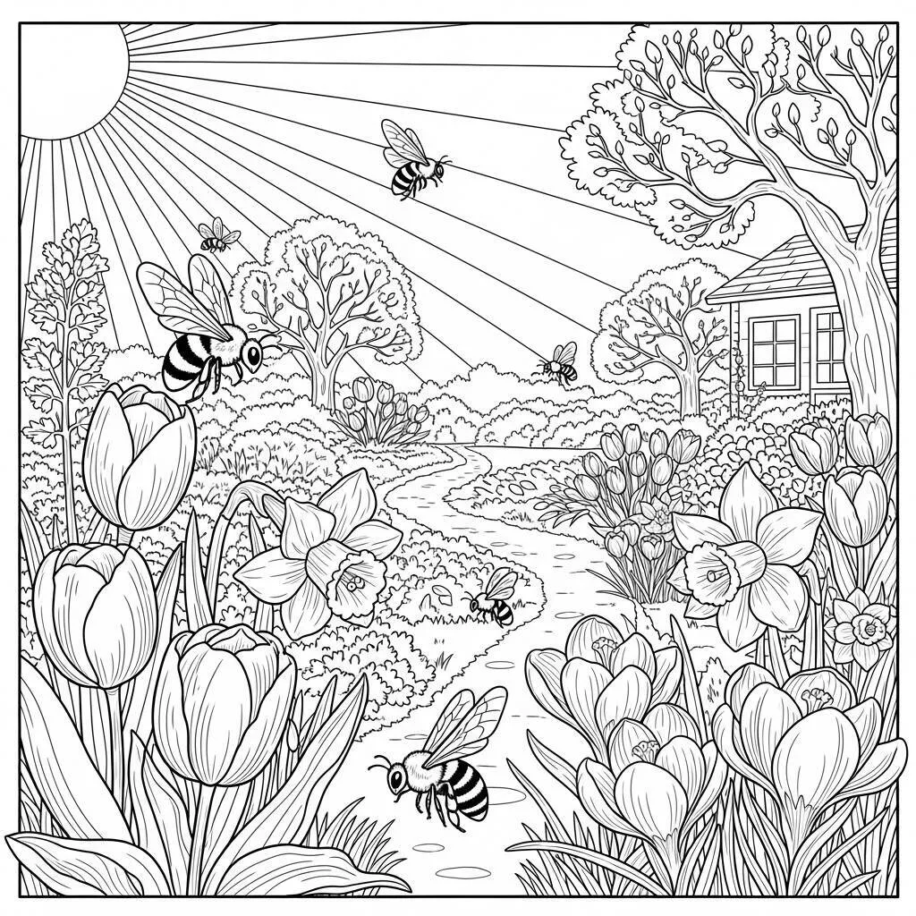 Desenho de Jardim de Primavera para Colorir