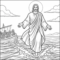 Desenho de Jesus Caminhando sobre as Águas para Colorir