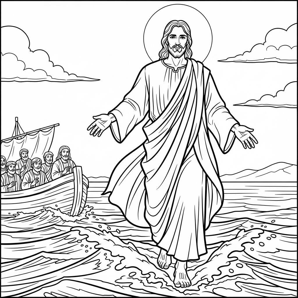 Coloriage Jésus marchant sur l’eau