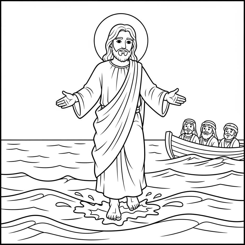 Desenho de Jesus Caminhando sobre as Águas para Colorir