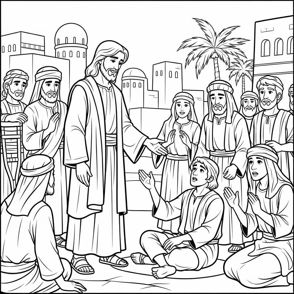 Coloriage Jésus guérissant les malades
