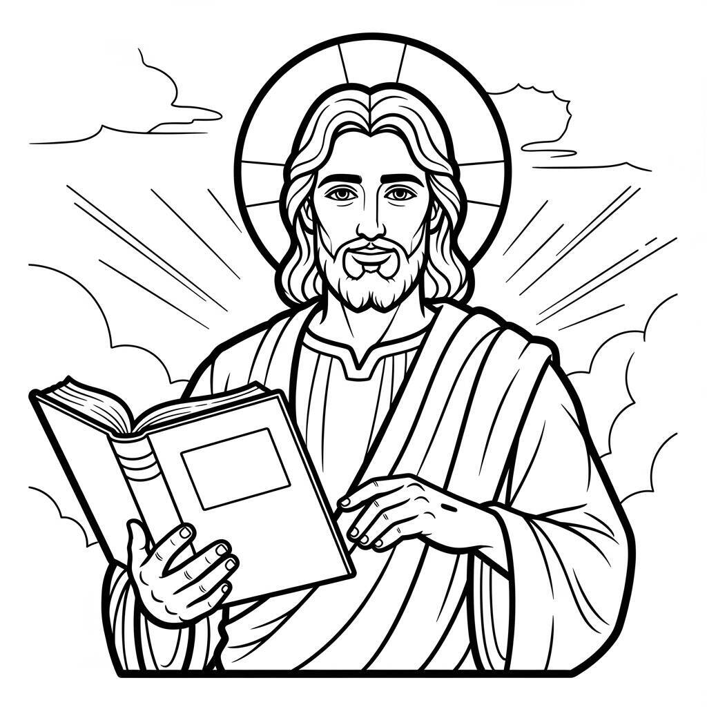 Desenho de Jesus com a Bíblia para Colorir