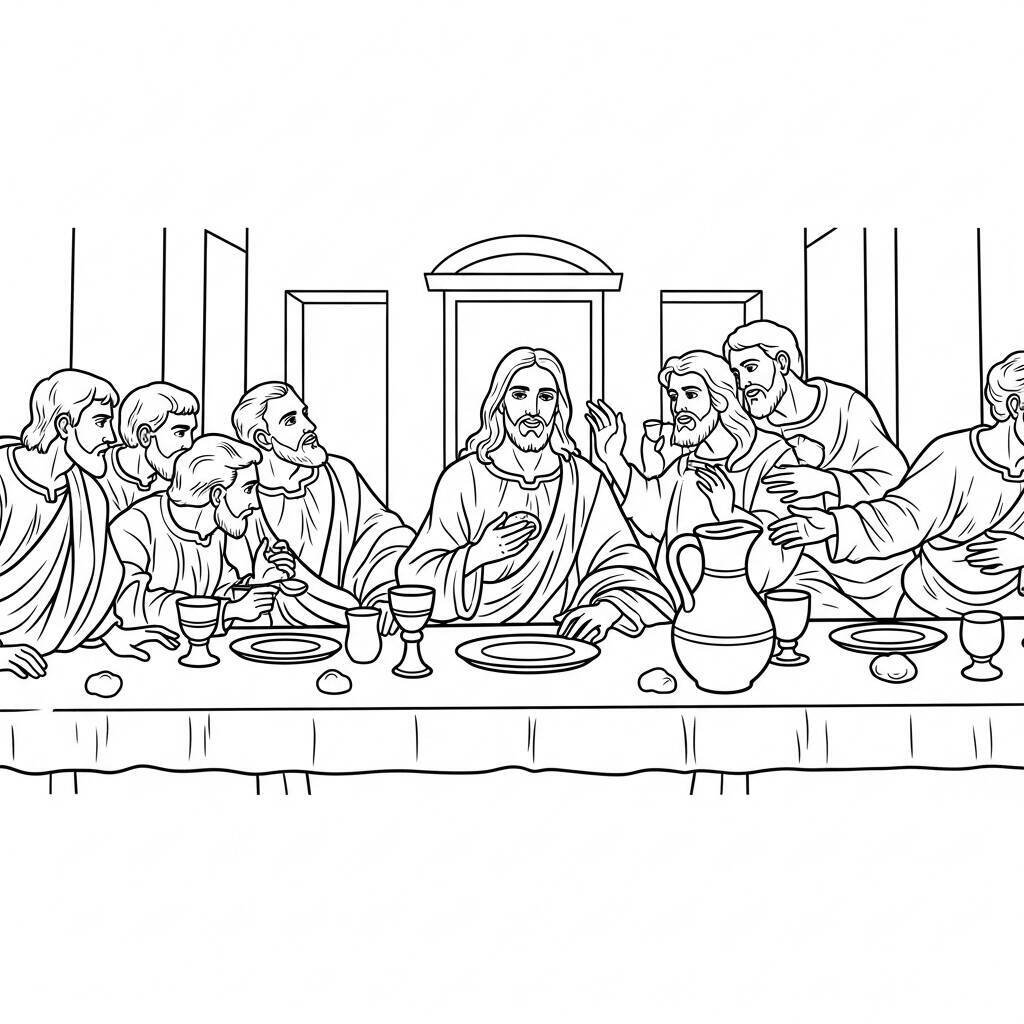 Desenho de Jesus e a Ceia para Colorir