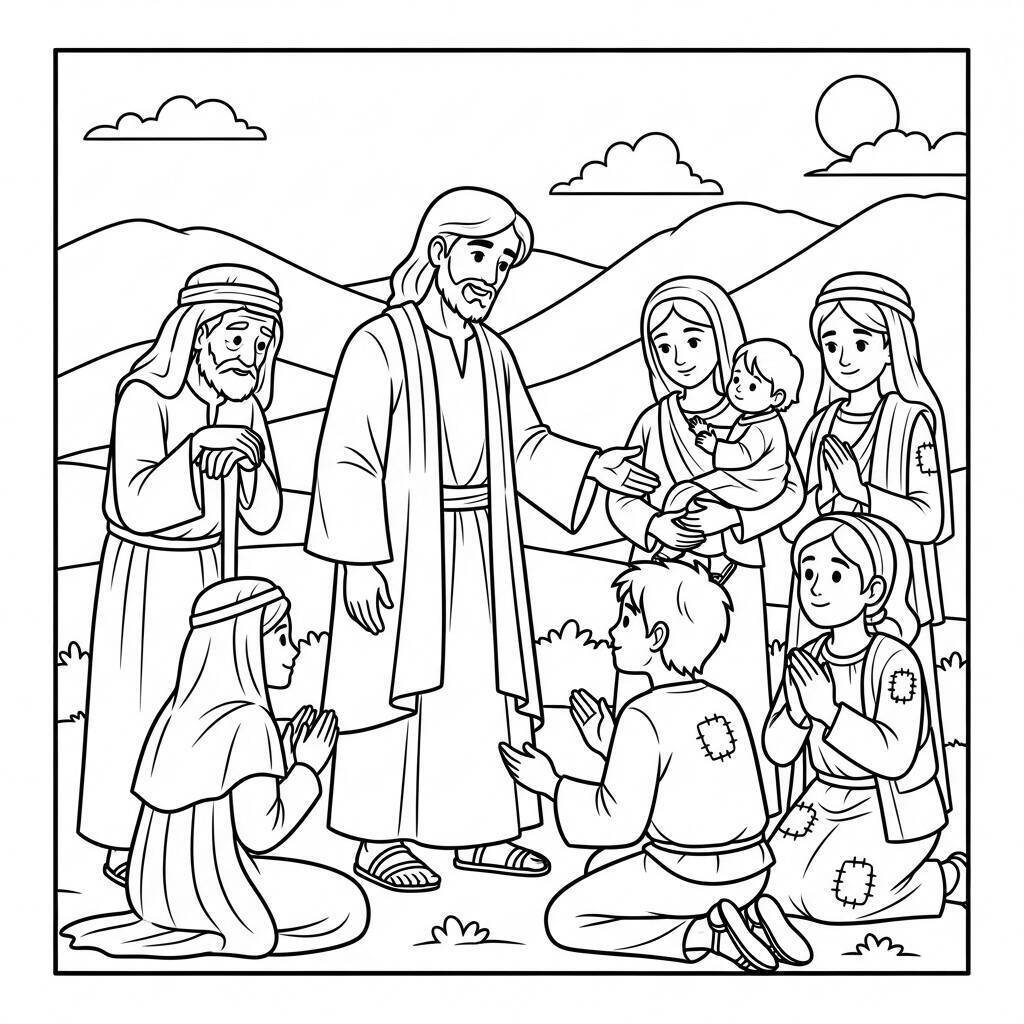 Desenho de Jesus e a Compaixão para Colorir