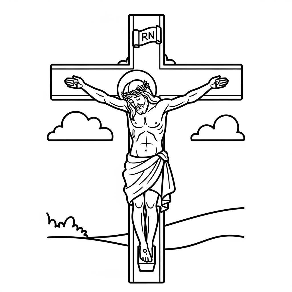 Desenho de Jesus e a Cruz para Colorir