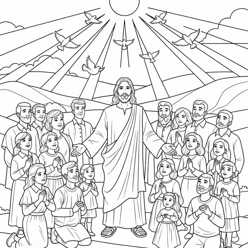 Desenho de Jesus e a Fé para Colorir