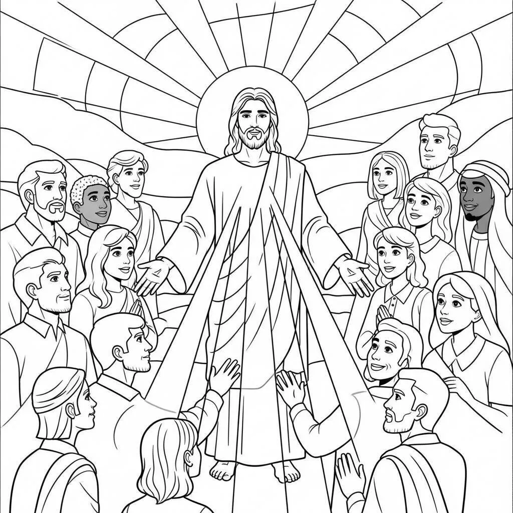 Desenho de Jesus e a Luz do Mundo para Colorir