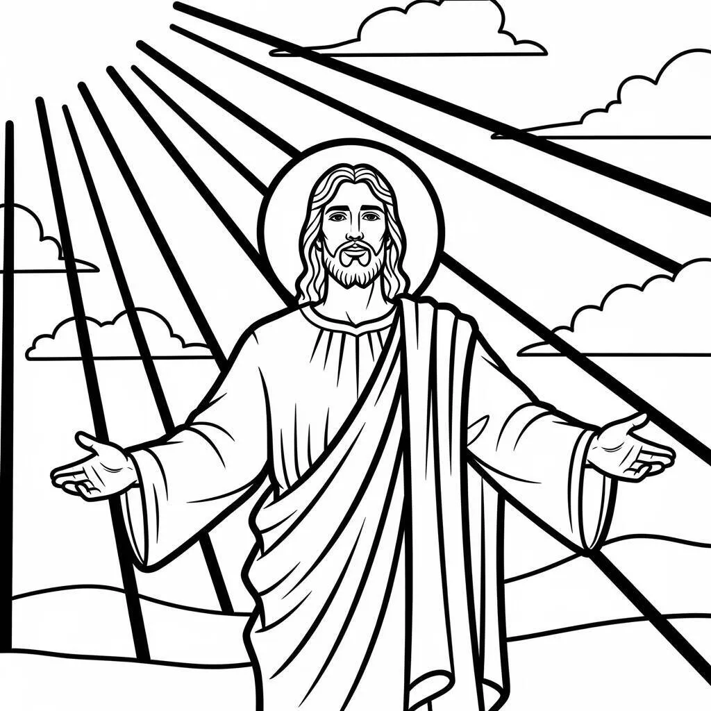 Desenho de Jesus e a Luz do Sol para Colorir