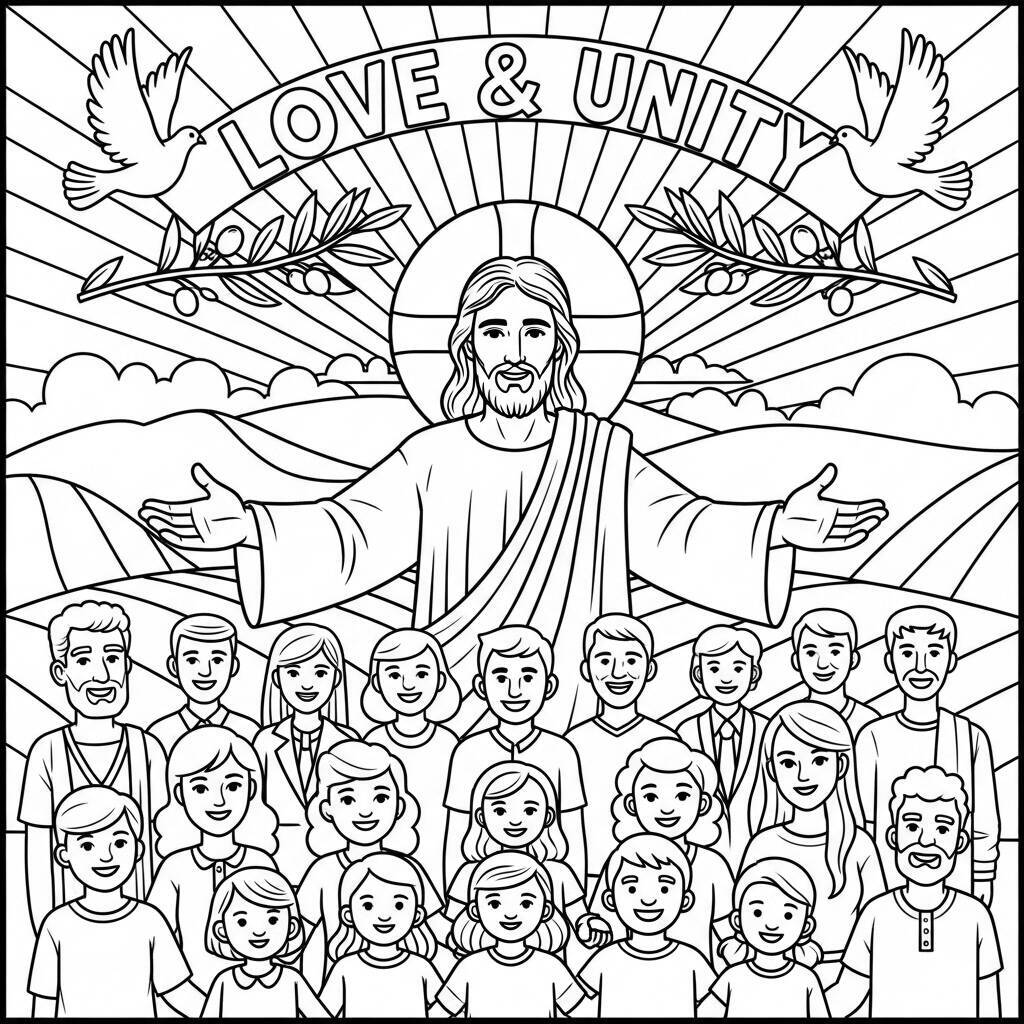 Desenho de Jesus e a Mensagem de Amor para Colorir