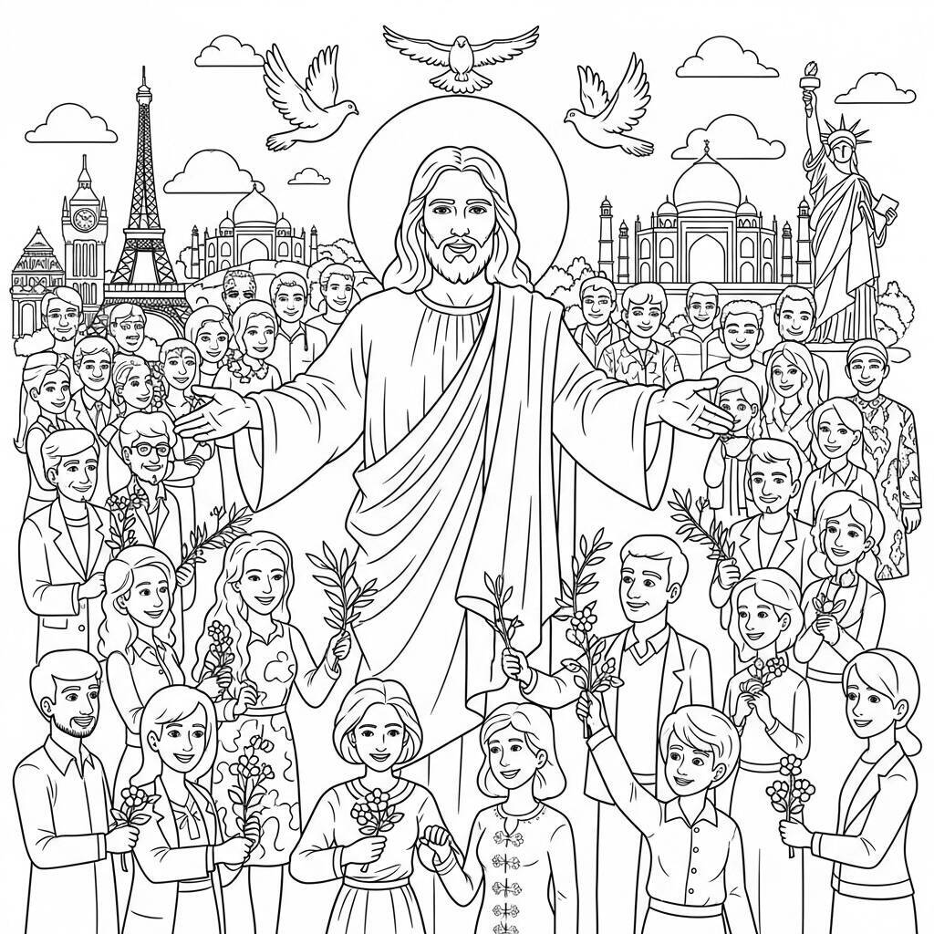 Desenho de Jesus e a Paz para Colorir