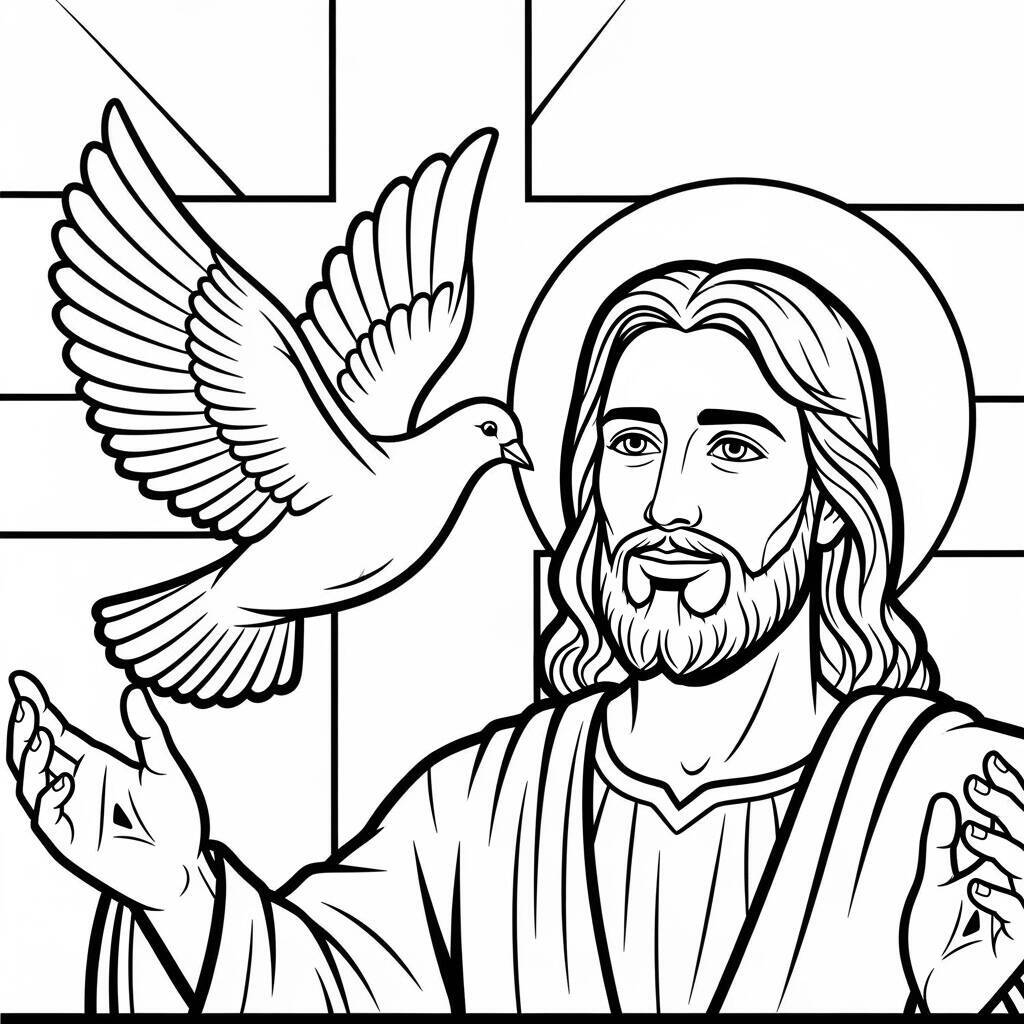 Desenho de Jesus e a Pomba da Paz para Colorir
