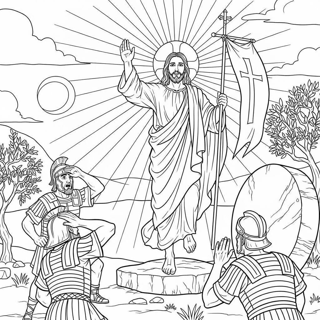 Desenho de Jesus e a Ressurreição para Colorir