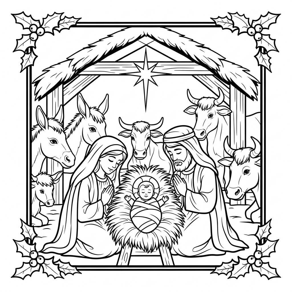 Desenho de Jesus e a Tradição do Natal para Colorir