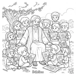 Desenho de Jesus e as Crianças para Colorir