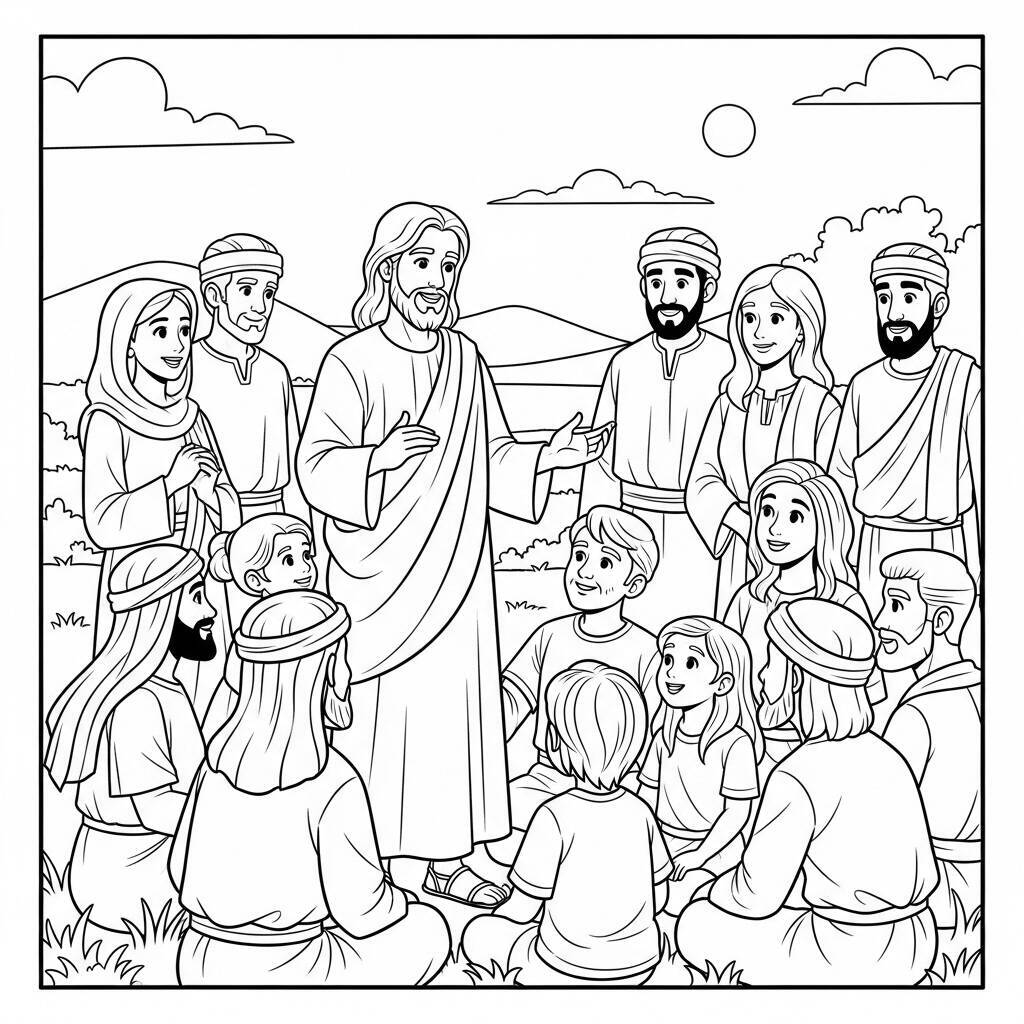 Desenho de Jesus e o Amor ao Próximo para Colorir