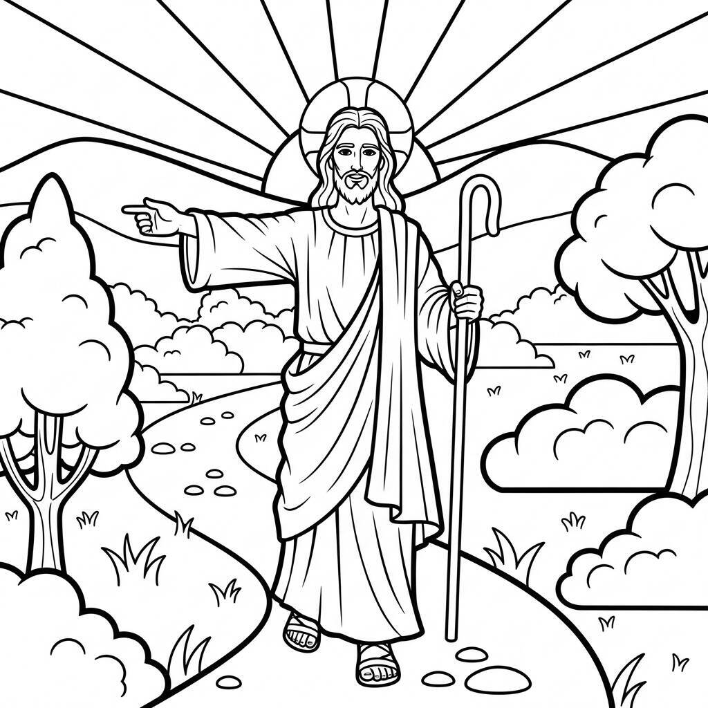 Desenho de Jesus e o Caminho para Colorir