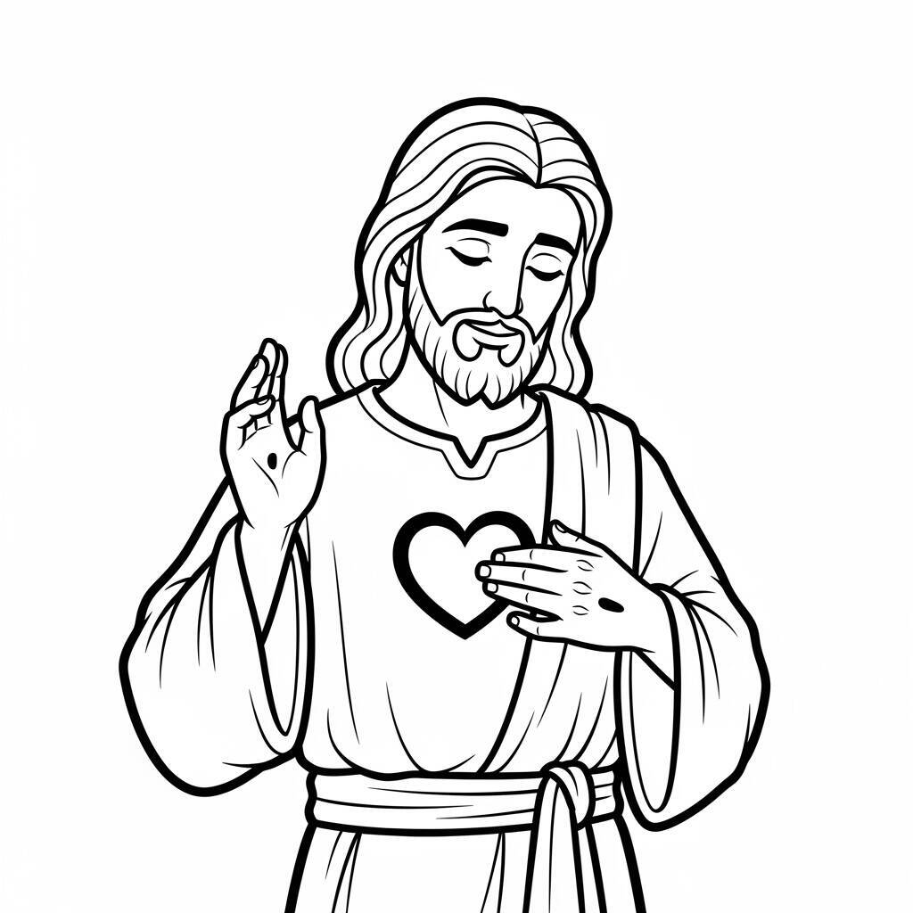 Desenho de Jesus e o Coração para Colorir