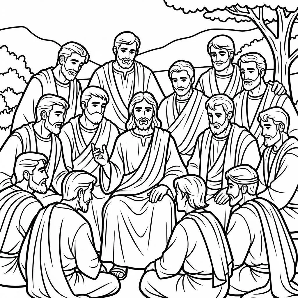 Desenho de Jesus e os Discípulos para Colorir