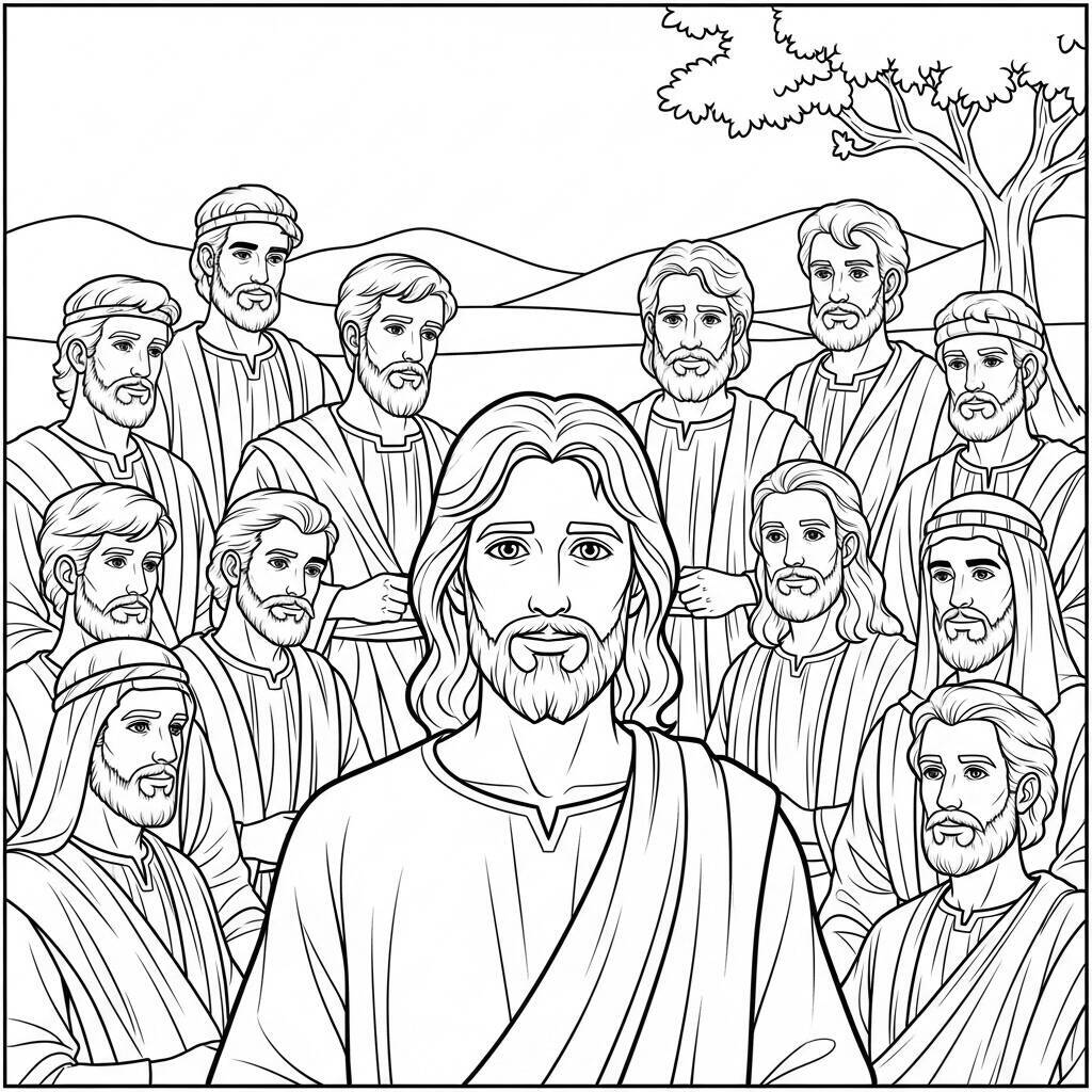 Coloriage Jésus et les douze apôtres