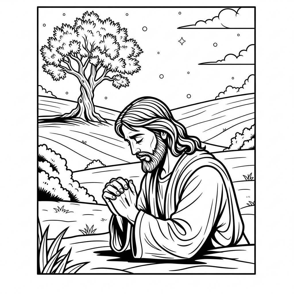 Desenho de Jesus em Oração para Colorir