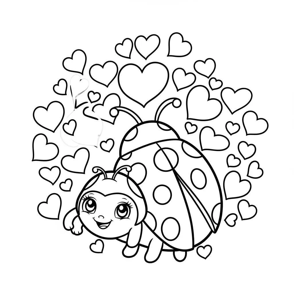 Desenho de Joaninha com Coração para Colorir