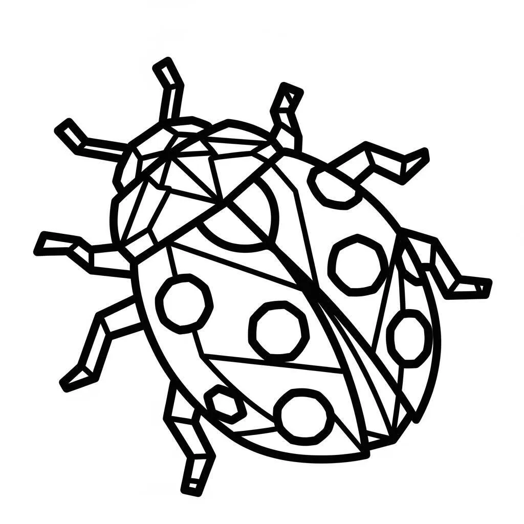 Desenho de Joaninha com Detalhes Geométricos para Colorir