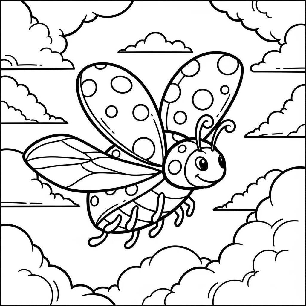 Desenho de Joaninha e Nuvens para Colorir