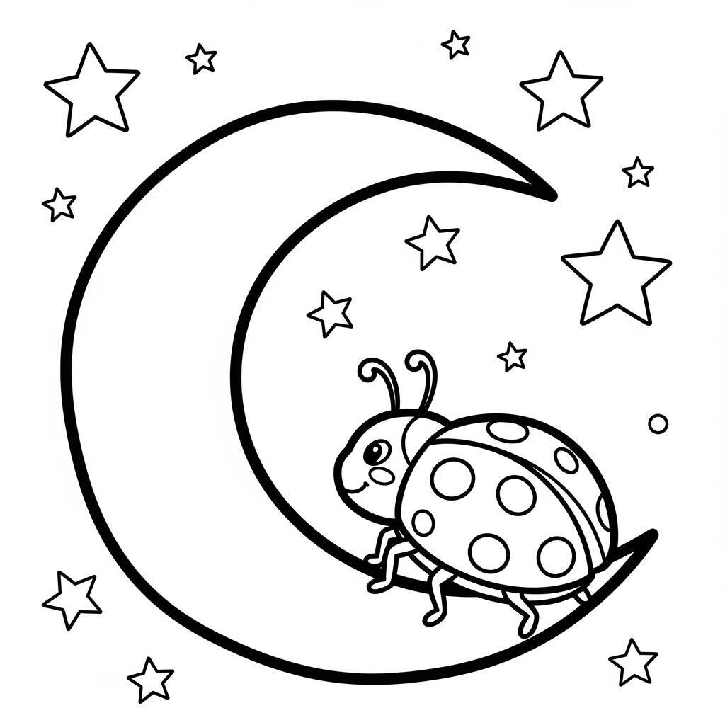 Desenho de Joaninha e a Lua para Colorir